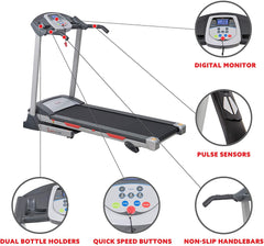 Sunny Health & Fitness SF-T7603 Electric Treadmill w/ 9 Programs, 3 Manual Incline, Easy Handrail Controls & Preset Button Speeds, Soft Drop System