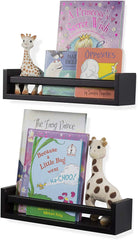 Wallniture Utah Nursery Book Shelves - Set of 2 Floating Bookshelf for Kids Room - Multi-use Kitchen Spice Rack and Bathroom Organizer, Wood Walnut