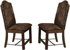 Emerald Home Castlegate Pine Brown Dining Chair with Upholstered Faux Leather Seat, Ladder Back, And Turnbuckle Bracing, Set of Two