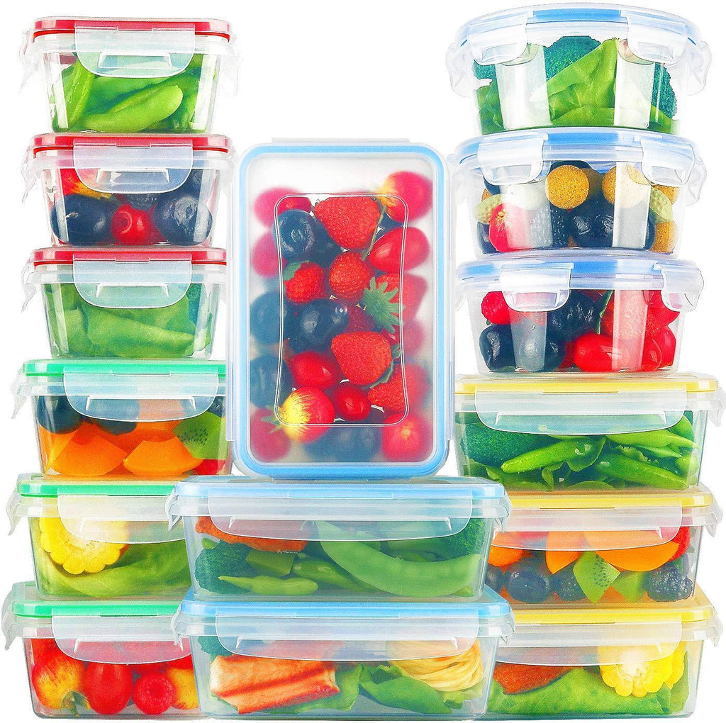  KOMUEE 30 Pieces Glass Food Storage Containers, Meal Prep Set  with Snap Locking Lids, Airtight lunch Containers, BPA-Free, Microwave,  Oven, Freezer & Dishwasher Friendly,Blue: Home & Kitchen