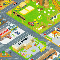 KC Cubs Playtime Collection Country Farm Road Map with Construction Site Educational Learning Area Rug Carpet for Kids and Children Bedroom and Playroom (5' 0" x 6' 6")