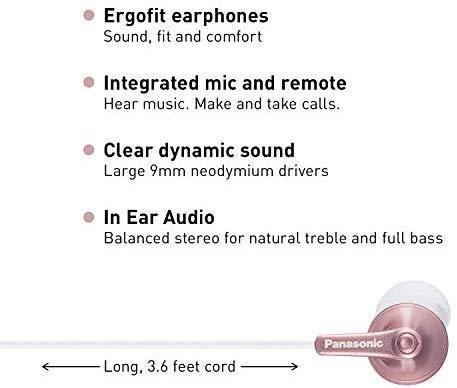 Panasonic ErgoFit In-Ear Earbud Headphones RP-HJE120-KA (Matte Black) Dynamic Crystal-Clear Sound, Ergonomic Comfort-Fit