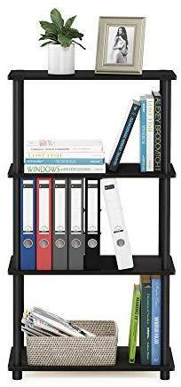 Furinno (99557BK/GY) Turn-N-Tube 4-Tier Multipurpose Shelf Display Rack - Black/Grey