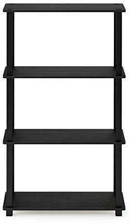 Furinno (99557BK/GY) Turn-N-Tube 4-Tier Multipurpose Shelf Display Rack - Black/Grey