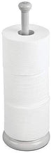 Load image into Gallery viewer, mDesign Decorative Metal Free-Standing Toilet Paper Holder Stand with Storage for 3 Rolls of Toilet Tissue - for Bathroom/Powder Room - Holds Mega Rolls - Satin
