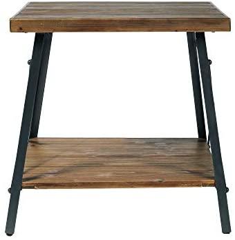 Emerald Home Chandler Rustic Wood End Table with Solid Wood Top, Metal Base, And Open Storage Shelf