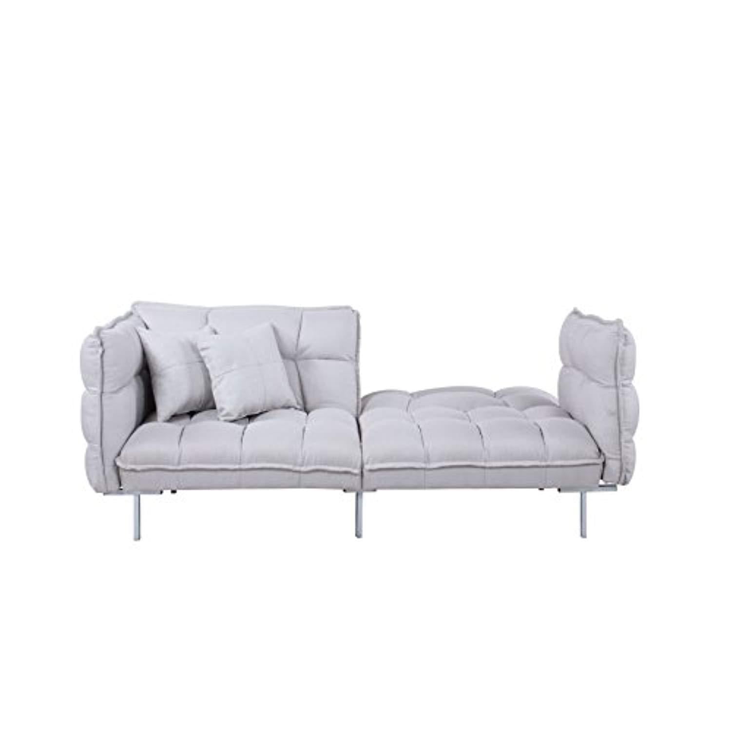 Divano Roma Furniture Collection - Modern Plush Tufted Linen Fabric Splitback Living Room Sleeper Futon (Light Grey)