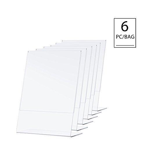 TWING Table Sign Display Holder - Slant Ad Photo Frame Brochure Holder - Clear Acrylic 5x7 inches Pack of 6