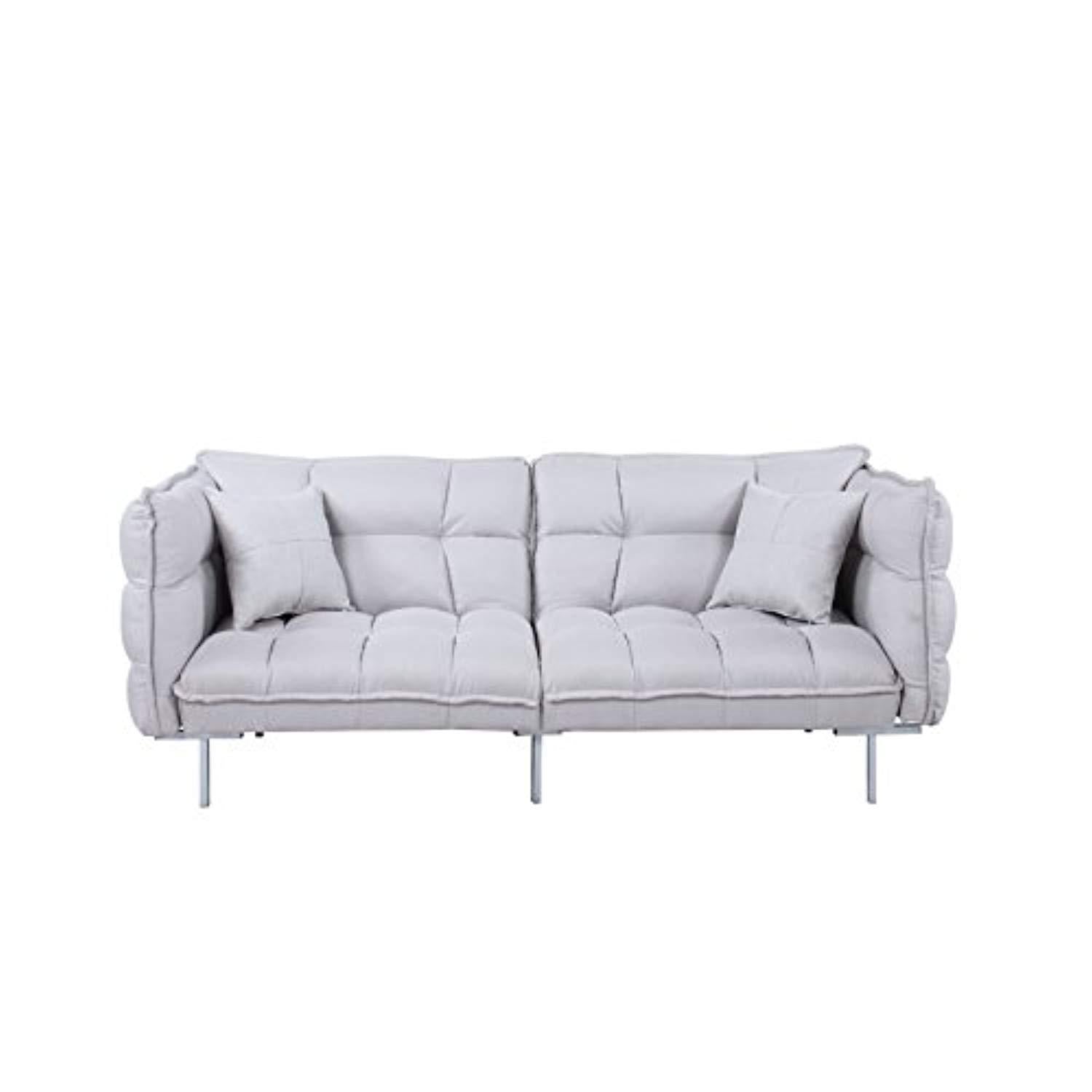 Divano Roma Furniture Collection - Modern Plush Tufted Linen Fabric Splitback Living Room Sleeper Futon (Light Grey)