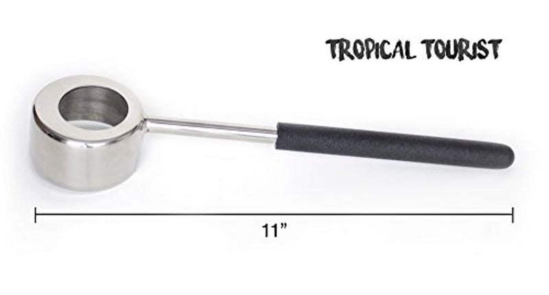 Coconut Opener Tool Set by Tropical Tourist - Food Grade Stainless Steel Opener with Wooden Mallet for Young Coconuts - Rubber handle grip - Easy, Safe & Long-Lasting Coconut Opener Design