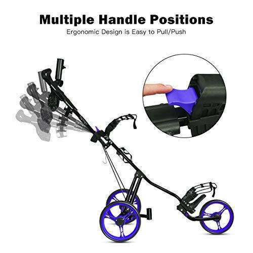 Tangkula Golf PushCart Swivel Foldable 3 Wheel Push Pull Cart Golf Trolley with Seat Scoreboard Bag Golf Push Cart