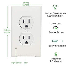 Load image into Gallery viewer, 4Pack LED Night Light Outlet Cover Plate-No Wires Or Batteries,Light Sensor Auto-On LED Guidelight,Install In a Snap,Outlet Wall Plate With 0.3W High Brightness Night Light (White,Duplex)
