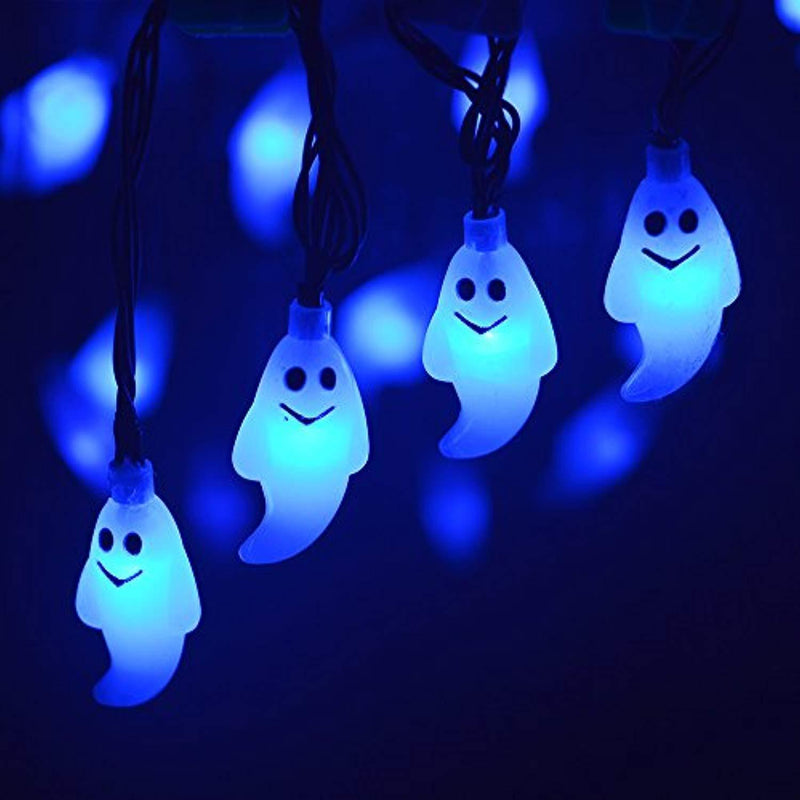 LEVIITEC Solar Halloween Decorations String Lights, 30 LED Waterproof Cute Ghost LED Holiday Lights for Outdoor Decor, 8 Modes Steady/Flickering Lights [Light Sensor] 19.7ft Blue