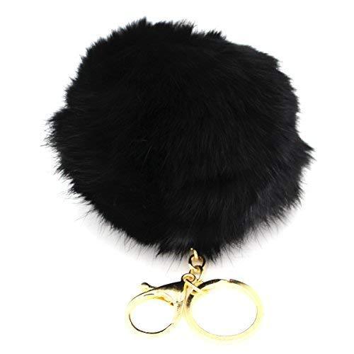 Miraclekoo Rabbit Fur Ball Pom Pom KeyChain Gold Plated Keychain with Plush for Car Key Ring or Handbag Bag Decoration (Orange Pink)