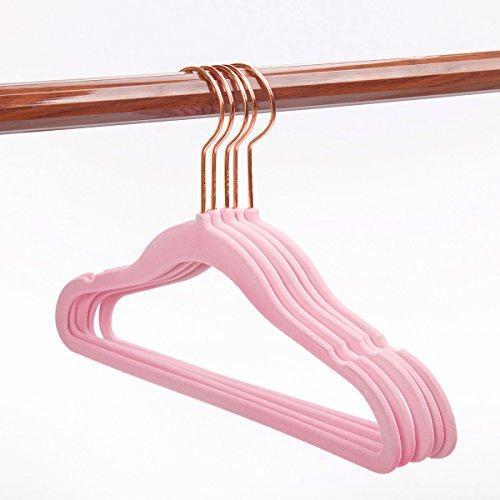 MIZGI Premium Kids Velvet Hangers (Pack of 50) with Copper/Rose Gold Hooks,Space Saving Ultra Thin,Non Slip Hangers use for Children's Skirt Dress Pants,Clothes Hangers by (Pink)