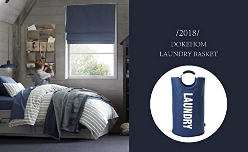 DOKEHOM DKA0001DB2 82L Large Laundry Basket (6 Colors) with Coin Bag, Collapsible Fabric Laundry Hamper, Foldable Clothes Bag, Folding Washing Bin (Dark Blue, L)