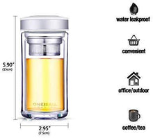 Load image into Gallery viewer, ONEISALL Double Wall Glass Travel Tea Mug with Stainless Steel Filter, Ultra Clear Spill-proof Strong Glass Tea Tumbler, 320ML (Champagne)
