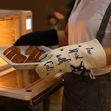 Load image into Gallery viewer, GREVY Oven Mitts Heat Resistant Cooking Glove 100% Cotton Lining 12&quot;(Ivory and Black Cat,Potholder Kitchen Gloves,Set of 2)
