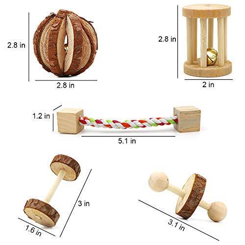 ZALALOVA Hamster Chew Toys, Natural Wooden Pine Guinea Pigs Rats Chinchillas Toys Accessories Dumbells Exercise Bell Roller Teeth Care Molar Toy for Birds Bunny Rabbits Gerbils