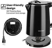 Load image into Gallery viewer, Secura Stainless Steel Double Wall Electric Kettle Water Heater for Tea Coffee w/Auto Shut-Off and Boil-Dry Protection, 1.0L (Black)
