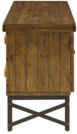 Emerald Home Chandler Rustic Wood End Table with Solid Wood Top, Metal Base, And Open Storage Shelf