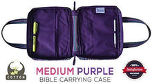 Load image into Gallery viewer, Bible Covers for Women &amp; Girls | Bible Carrying Case | Small-Medium Bible Cover with Handles | Soft Carrying Case Fabric | Multiple Colors Available | with Pen Holders | 100% Cotton Material (Purple)
