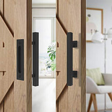 Load image into Gallery viewer, Homlux 6ft Heavy Duty Sturdy Sliding Barn Door Hardware Kit Single Door - Smoothly and Quietly - Simple and Easy to Install - Fit 1 3/8-1 3/4&quot; Thickness Door Panel(Black)(J Shape Hangers)
