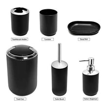 Load image into Gallery viewer, 6 Piece Bathroom Accessories Set,Plastic Bath Ensemble Bath Set Lotion Bottles, Toothbrush Holder, Tooth Mug, Soap Dish, Toilet Brush, Trash Can (white)
