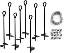 Load image into Gallery viewer, Ground Anchor with 50 Feet of Galvanized Wire with Clamps – Ideal for Securing Animals, Tents, Canopies, Sheds, Powder-Coated Solid Steel Auger – Pack of 4 by AshmanOnline
