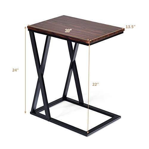 Tangkula Sofa Side Table, X-shaped Snack Table End Table, Coffee Tray Laptop Table Wood Look Finish & Metal Frame, Over bed Table, Portable Table for for Notebook Tablet Living Room Bedroom (2, Brown)