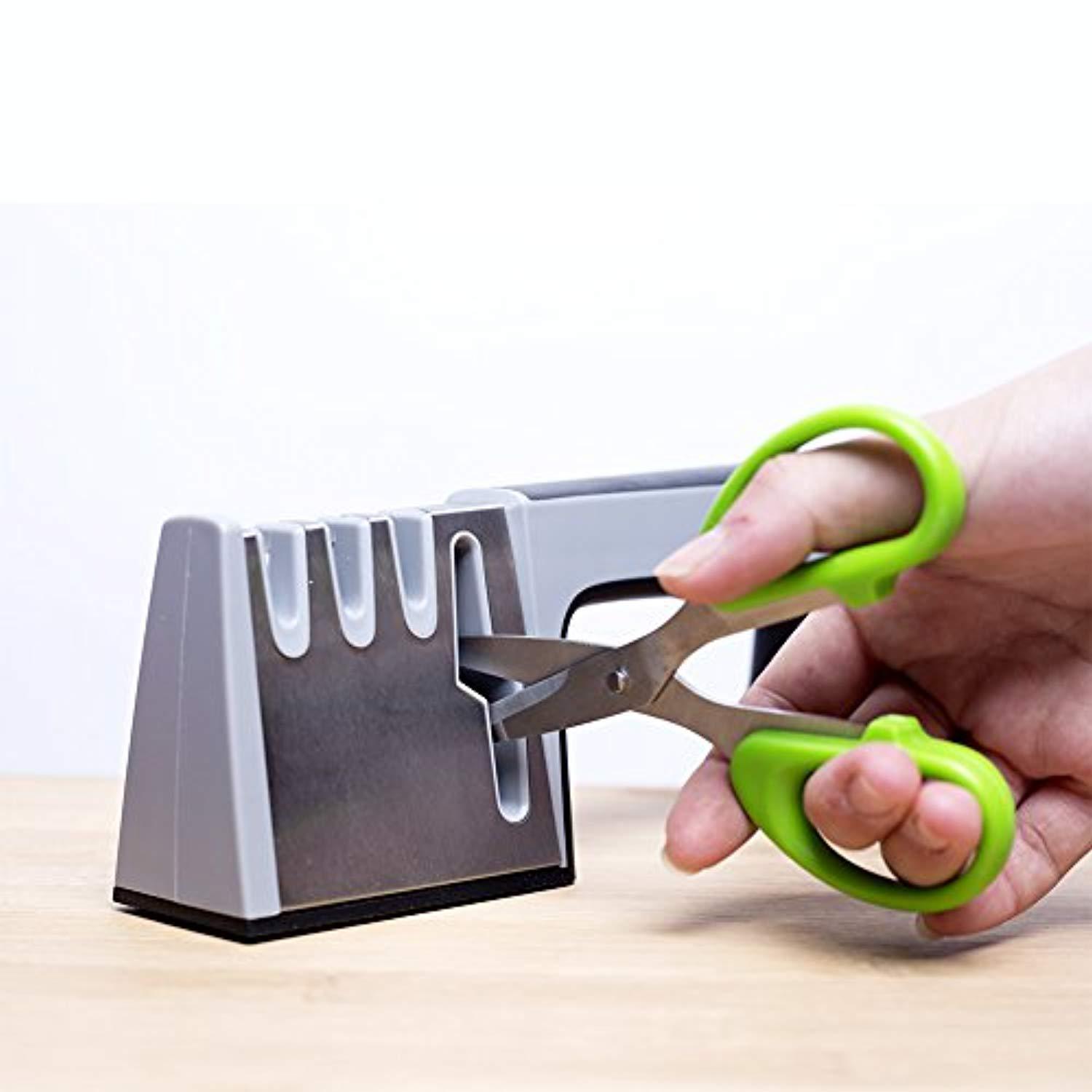 Knife and Scissor Sharpener Best Professional Manual Home Kitchen Chefs Choice 4 Stage Sharpening System Kit Global Sharpeners Set for Pocket Straight and Serrated Knives