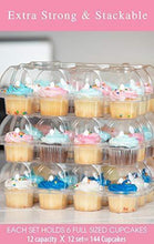 Load image into Gallery viewer, (12Pack x 12 Sets) STACK&#39;nGO Cupcake Carriers - High Tall Dome Clear Containers Thick Plastic Disposable Storage Boxes. Cup Cake Holders by Cakes of Eden
