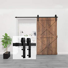 Load image into Gallery viewer, Homlux 6ft Heavy Duty Sturdy Sliding Barn Door Hardware Kit Single Door - Smoothly and Quietly - Simple and Easy to Install - Fit 1 3/8-1 3/4&quot; Thickness Door Panel(Black)(J Shape Hangers)
