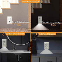 Load image into Gallery viewer, 4Pack LED Night Light Outlet Cover Plate-No Wires Or Batteries,Light Sensor Auto-On LED Guidelight,Install In a Snap,Outlet Wall Plate With 0.3W High Brightness Night Light (White,Duplex)
