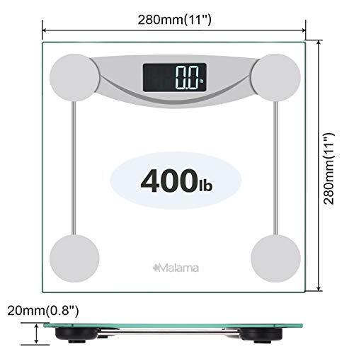 Malama Precision Digital Body Weight Bathroom Scale with Step-On Technology, LCD Backlit Display, 400 lbs Capacity and Accurate Weight Measurements, Silver