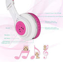 Bluetooth Headphones, Riwbox CT-7 Cat Ear LED Light Up Wireless Foldable Headphones Over Ear with Microphone and Volume Control for iPhone/iPad/Smartphones/Laptop/PC/TV (White&Pink)