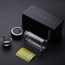 Load image into Gallery viewer, ONEISALL Double Wall Glass Travel Tea Mug with Stainless Steel Filter, Ultra Clear Spill-proof Strong Glass Tea Tumbler, 320ML (Champagne)
