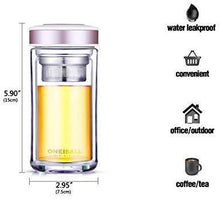 Load image into Gallery viewer, ONEISALL Double Wall Glass Travel Tea Mug with Stainless Steel Filter, Ultra Clear Spill-proof Strong Glass Tea Tumbler, 320ML (Champagne)
