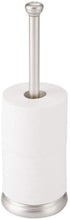 Load image into Gallery viewer, mDesign Decorative Metal Free-Standing Toilet Paper Holder Stand with Storage for 3 Rolls of Toilet Tissue - for Bathroom/Powder Room - Holds Mega Rolls - Satin

