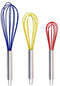 TEEVEA  Silicone Whisk, Balloon Whisk Set, Wire Whisk, Egg Frother, Milk and Egg Beater Blender - Kitchen Utensils for Blending, Whisking, Beating, Stirring, Set of 3, Red,Yellow, Blue