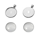 Miraclekoo 20 Set Silver Plated Round Bezel Pendant Trays with Glass Dome Tiles Cabochon 25 mm Blanks Cameo Bezel Cabochon Settings