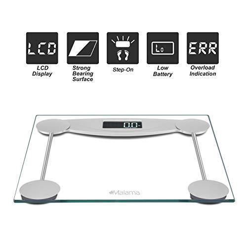 Malama Precision Digital Body Weight Bathroom Scale with Step-On Technology, LCD Backlit Display, 400 lbs Capacity and Accurate Weight Measurements, Silver