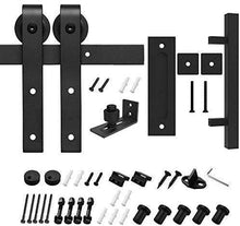 Load image into Gallery viewer, Homlux 6ft Heavy Duty Sturdy Sliding Barn Door Hardware Kit Single Door - Smoothly and Quietly - Simple and Easy to Install - Fit 1 3/8-1 3/4&quot; Thickness Door Panel(Black)(J Shape Hangers)
