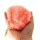 Miraclekoo Rabbit Fur Ball Pom Pom KeyChain Gold Plated Keychain with Plush for Car Key Ring or Handbag Bag Decoration (Orange Pink)