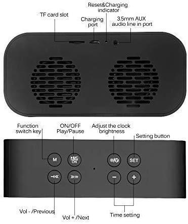 Konesky - Reloj despertador portátil con Bluetooth para altavoz, pantalla LED digital, BT 5,0 AUX TF, altavoz inalámbrico, altavoz estéreo, columna de altavoz, caja de sonido de música