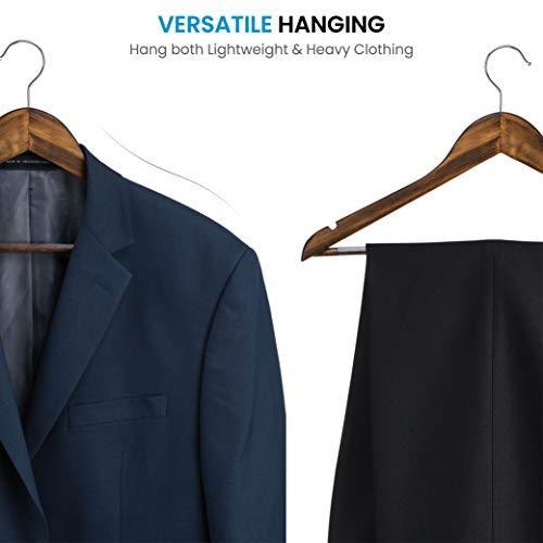 High-Grade Wooden Suit Hangers 20 Pack with Non Slip Pants Bar - Smooth Finish Solid Wood Coat Hanger by ZOBER