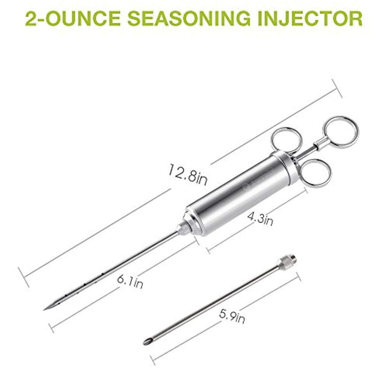 Zanmini Meat Injector Seasoning Syringe,Stainless Steel Flavor Injector 60ml/2oz Marinade Flavour Food Syringe Kit with 2 Professional Marinade Needles for Pork Beef Chicken Marinade Brine BBQ Tools