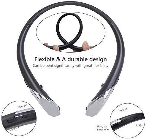 Bluetooth Retractable Headphones, Wireless Earbuds Neckband Headset Noise Cancelling Stereo Earphones with Mic (15 Hours Play Time, Black)