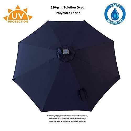 C-Hopetree 9' Solar LED Lighted Outside Patio Market Umbrella for Outdoor Table Balcony Garden Deck Poolside with Tilt, Navy Blue