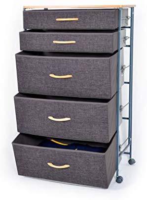 URFORESTIC Drawer Storage Organizer Unit W/Easy Pull Fabric Bins, Wood Top Dresser Steel Frame Cabinet Rolling Cart for Bedroom, Entryway, Hallway, Dresser Storage Tower (6 Drawer)